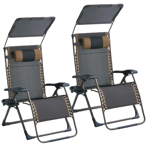 Foristrail 2 Pack Zero Gravity Chairs with Canopy, Adjustable Folding Patio Anti Gravity Recliner Outdoor Lounger with Tray & Headrest for Beach Camping, 400lbs Weight Capacity by Foristrail - Used condition - US$91.13