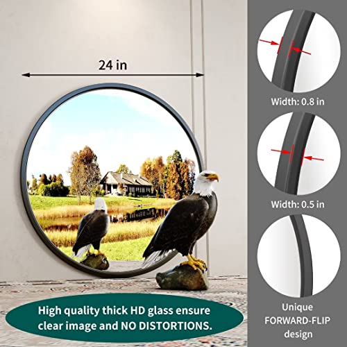 Growsun 24'' Black Round Mirror, Circle Wall Mirror For Bathroom Vanity, Entryway Living Room With Metal Frame For Home Decor #TOP4