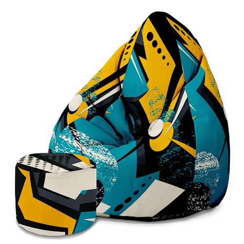 DreamRoots Sitzsack Erwachsene mit Füllung 80x80x120cm - Oxford Stoff 220 gr/m2 Wasserdicht - Sitzsack mit Lehne und Hocker und Bezug - Sitzkissen Boden