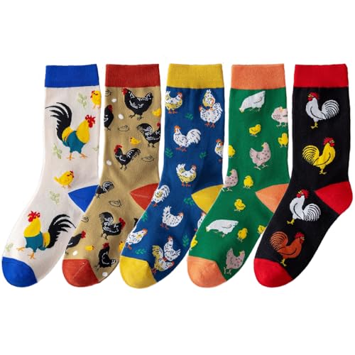 5 Pairs Novelty Animal Food Plant Pattern Cotton Crew Socks for Women - Main Image