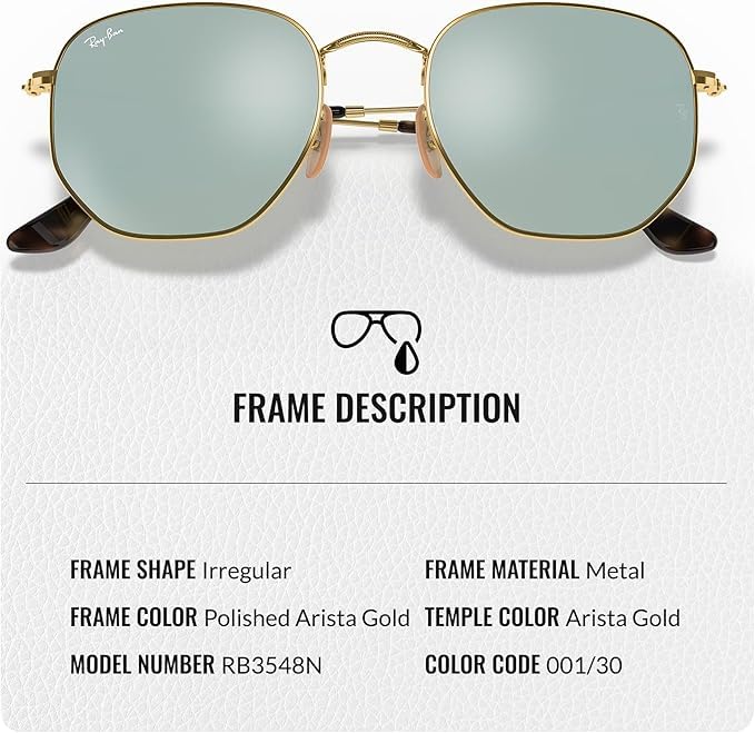 Image of Ray-Ban RB3548N HEXAGONAL FLAT LENSES Square-Round Shape Sunglasses for Men & Women with Official Eyewear Kit