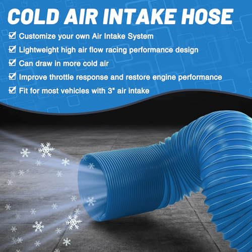 Image of 3 Inch Cold Air Intake Pipe: Universal Flexible Duct with Length from 10 inch to 40 inch for Customize Air Intake System Hose Tube (Blue)