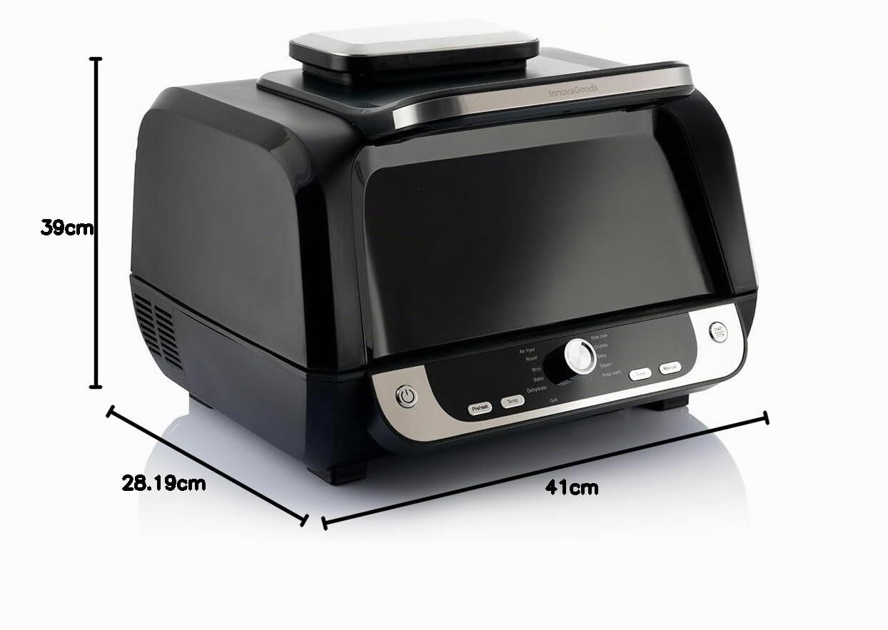 InnovaGoods - Friggitrice ad Aria 12-in-1 Fryinn 6000, Cucina Sana e Veloce 6L 3400W, 12 Programmi con Display Digitale, Accessori Lavabili, Nero, Acciaio inossidabile