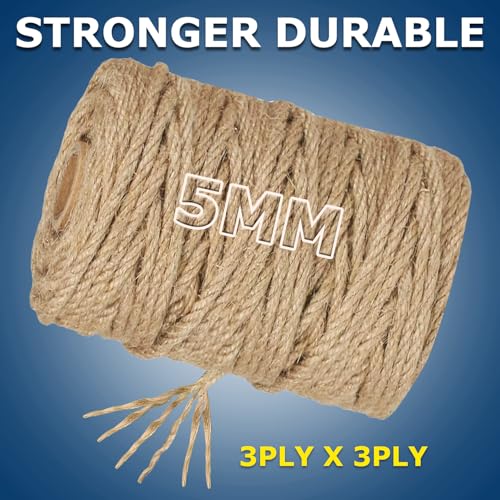 image for Vanhench Jute Rope 5MM (1/5 inch) 100 ft 6Ply Twisted Heavy Duty and T
