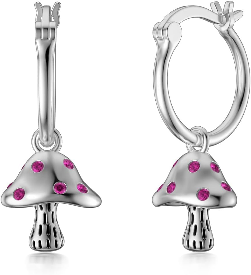 Mushroom Earrings for Teen Girls Silver Dangle Earrings Cute Fun Funny Earrings Sterling Silver Small Drop Small Earrings Jewelry Gift for Women Teen Girls