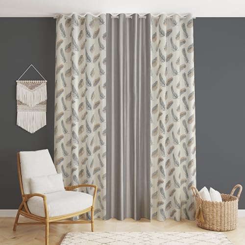 Image of DEVSANG Polyester (2 Print and 1 Solid) Grommet Curtains for Long Door 9 Feet Long Set of 3, Grey - Light-Filtering