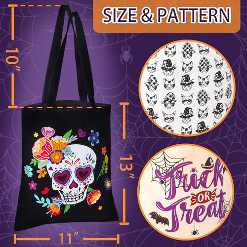 VOOVA & MOVAS Halloween Trick or Treat Canvas Bags, Black & White (11"x13")