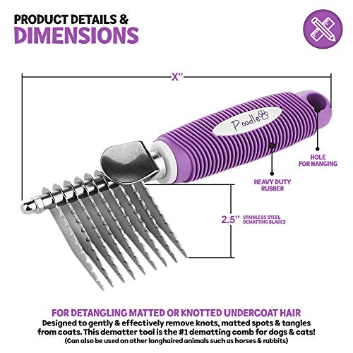 Poodle pet dematting fur rake comb brush tool - dog and cat comb with long 2. 5 inches steel safety blades for detangling matted or knotted undercoat hair 2 Poodle pet dematting fur rake comb brush tool - dog and cat comb with long 2. 5 inches steel safety blades for detangling matted or knotted undercoat hair - image 3