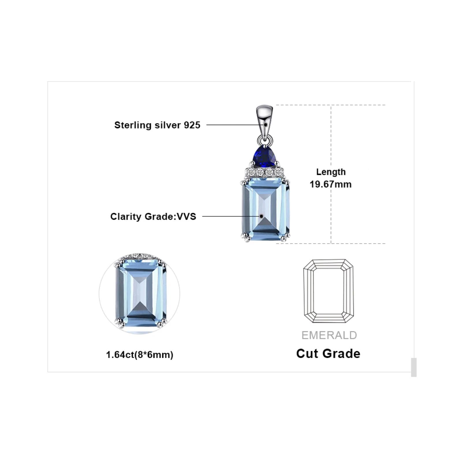 QYYZTQY 1.7CT Emerald Cut Blue Topaz erzeugt Saphir 925 Sterling Silber Pendell Halskette für