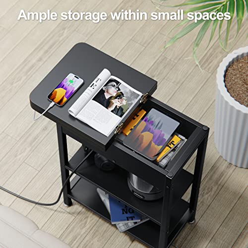 Yaabii Side Tables,End Table Set Of 2 With Usb Ports And Outlets,Nightstands With Charging Station,Bedside Tables With Storage Shelves For Living Room,Bedroom,Black #TOP3