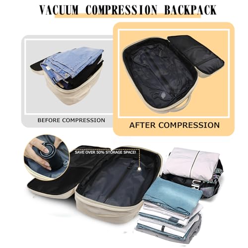 Vacuum Compression Backpack for Travel, Expandable Travel Backpack Business Bag with Compression, Fits 17-inch Laptop, Waterproof, for Men and Women – White3