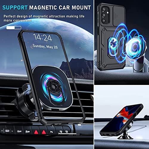 Janmitta Samsung Galaxy A14 5G Case Built In Slide Camera Lens Cover And Screen Protector,Heavy Duty Shockproof Full Body Protective Phone Cover,Built In Finger Ring Stable Holder Kickstand,2023 Black #TOP7