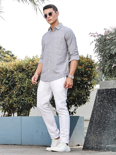 Image of Thomas Scott Men's | Solid | Premium Linen Blend | Spread Collar | Summer Wear | Long Sleeve | Shirts for Men