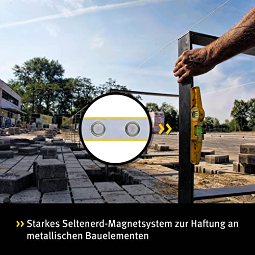 STABILA Magnet-Wasserwaage Type 81 SM Torpedo mit Tasche, 25 cm, Alu-Gussprofil, starkes Seltenerd-Magnetsystem, 1 Horizontal-Libelle, 1 Vertikal-Libelle, Made in Germany, Gelb