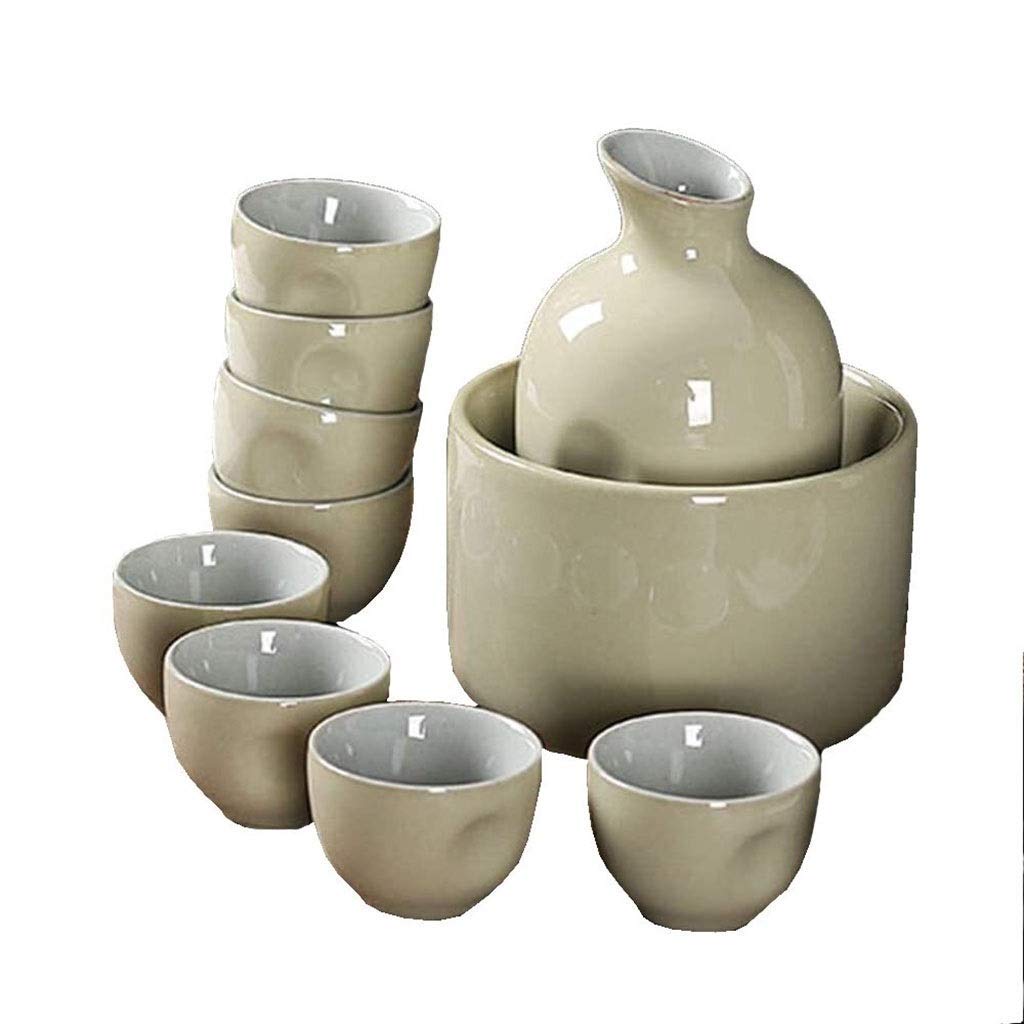 Set da sakè in ceramica in stile giapponese, artigianato tradizionale, 10 secondi, bicchiere da vino in ceramica color crema giapponese (con isolamento) per freddo/caldo/sakè/shochu/tè, il miglior re