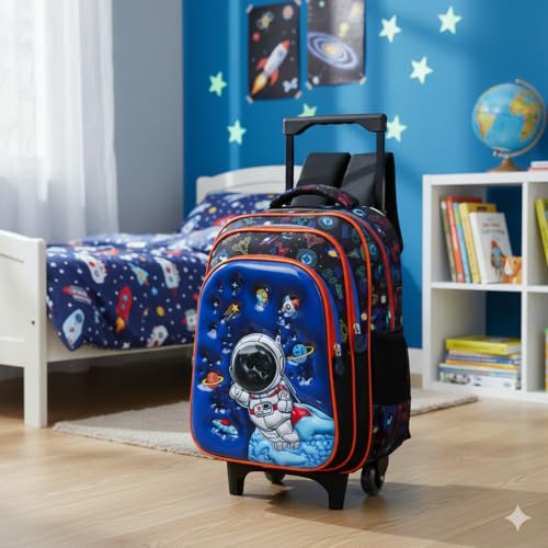 Image of ADSON 3D Embossed School Trolley Bag Large School Bag for Boy Girl, Kids School Bag, Travel Backpack for Girl Boy, Ideal for Children Trolley 16 Inch Water Resistant
