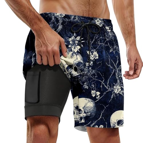 Genérico Bermudas Hombre Verano Estilo Casual Playa Doble Capa Pantalones Cortos Hombre Vacaciones Verano, Marine-e, M