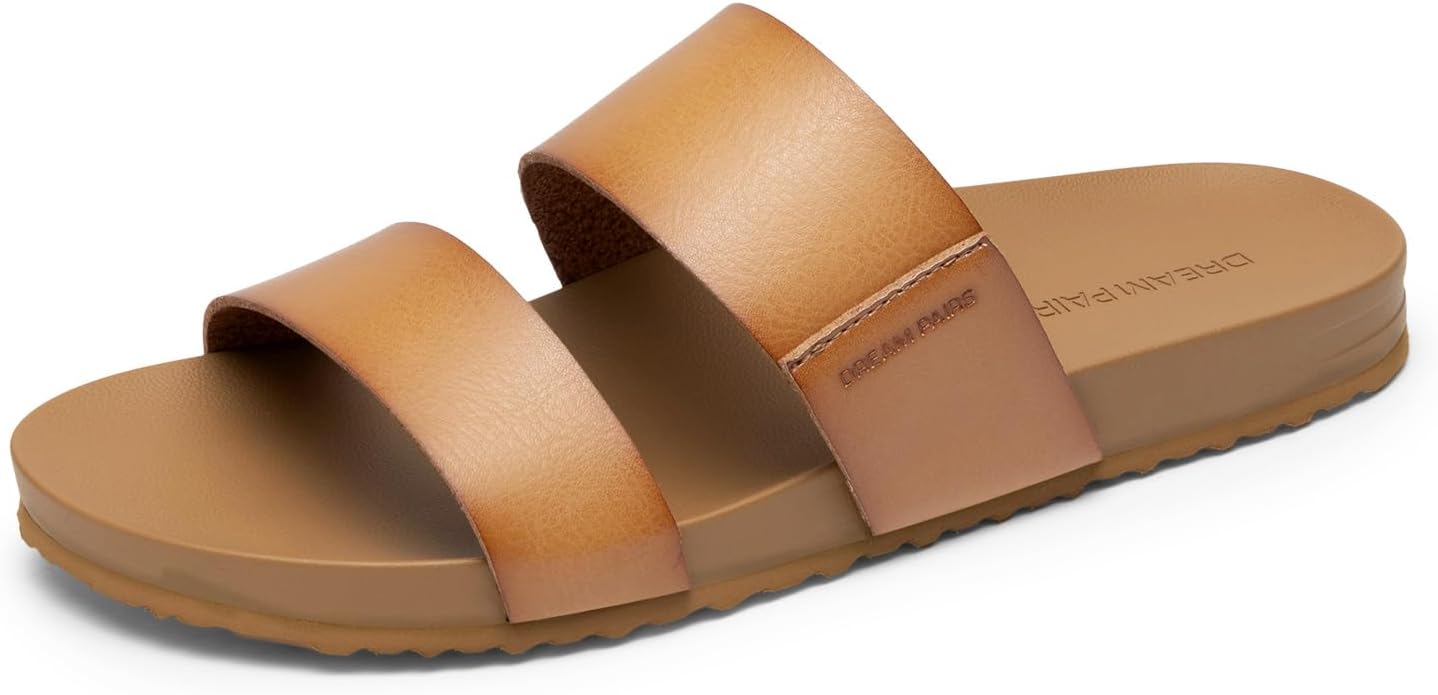 Women's Open Toe Slides Sandals Comfortable Arch Support Footbed Two Strap Slip-on Fashion Casual Beach Vacation Lightweight Flat Sandals Summer for Women