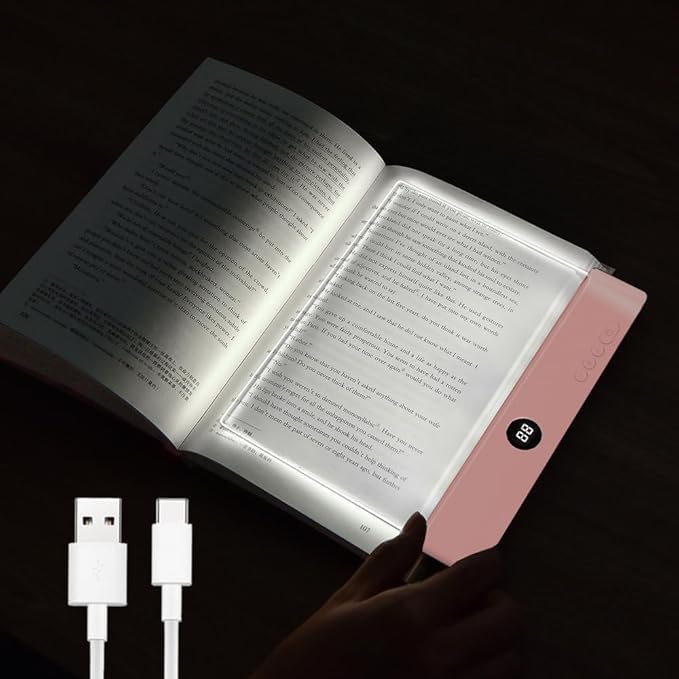 Maxspace Leselampe Buch, 3 Lichtfarben Dimmbares LED Buchlampe mit Timer, Wiederaufladbare Buch Leselampe für Nachtlesungen im Bett (Rosa)