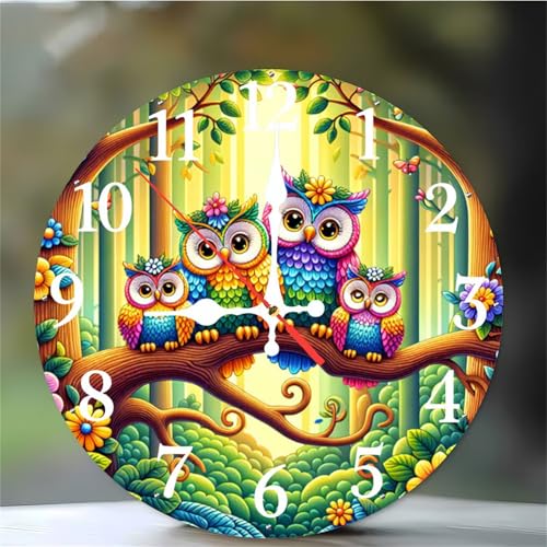 Horloge Murale Chouette des broussailles 20cm, Moderne Silencieuse Pendule Murale, Arabes Chiffres Pendules Murales Facile à Lire, horloge murale Ronde pour...