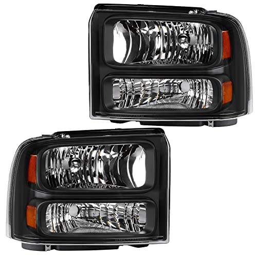 WEIZE Headlights Assembly Compatible with 2005 2006 2007 Ford F250 F-250 F-350 F-450 F-550 Super Duty Pickup Amber Black Headlamp