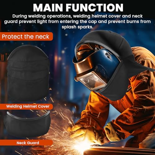 Welding Helmet Cover,2Pcs Welding Helmet Cover and Helmet Bib Set, Full Protection Welding Hood Welding Accessories with Press Fit Seal Fits Most Welding Helmets - Image 5