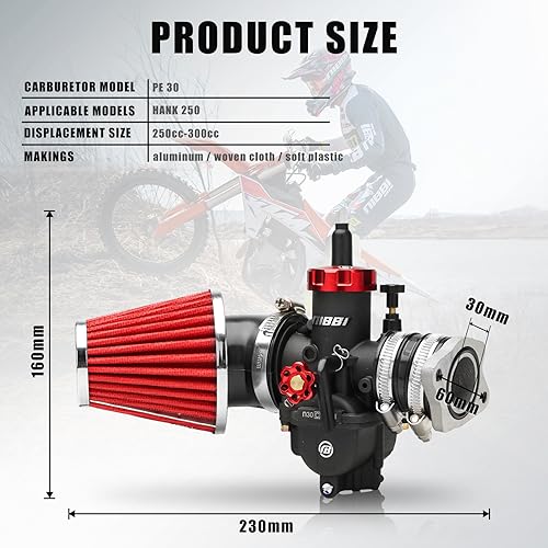 Image of NIBBI PE30 Carburetot for Hawk 250 Dirt Bike, with Air Filter Intake Manifold Connector, Hawk250 Carb upgrade Performance Enhancement