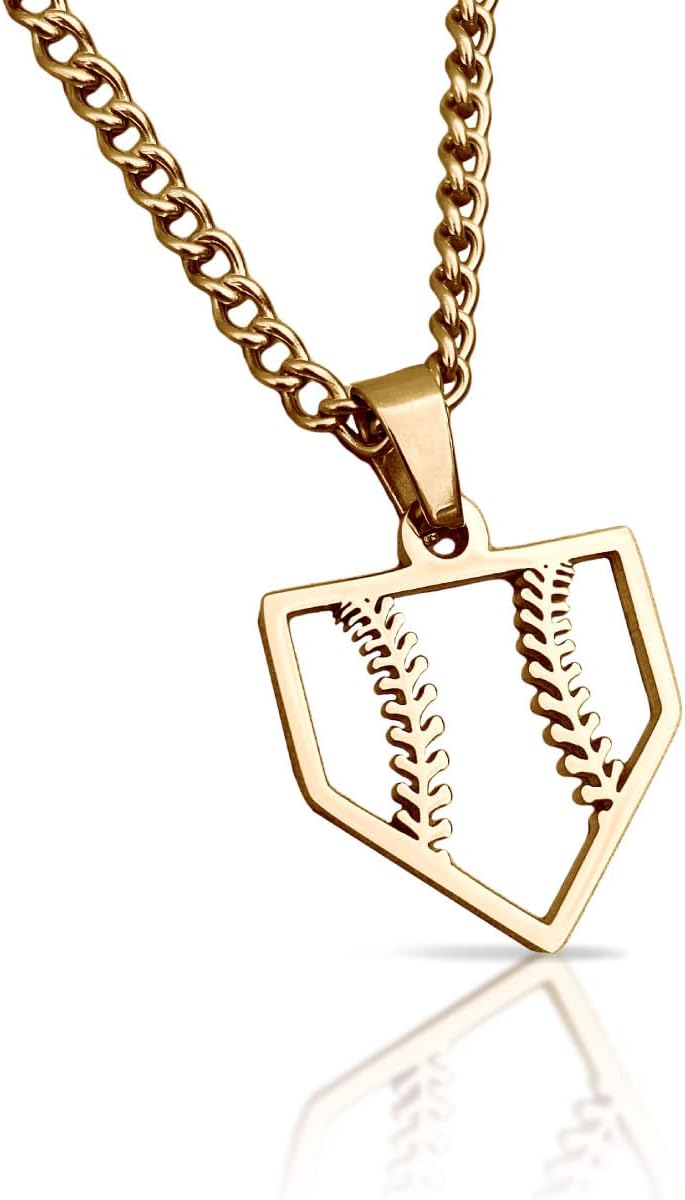 Elite Athletic Gear Home Plate Pendant With Chain Necklace - 14K Gold Plated Stainless Steel - Baseball Softball