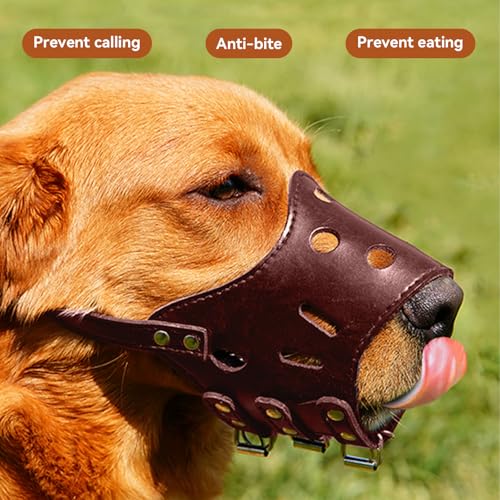 yolzhxe Maulkorb Hunde, Verstellbare PU Leder Hunde Maulkorb, Atmungsaktive Bequem Hundemaulkorb, Sicher Dog Muzzle, Fressschutz Giftköderschutz Gegen Bellen, für Kleine, Mittel Hund (Braun, L)