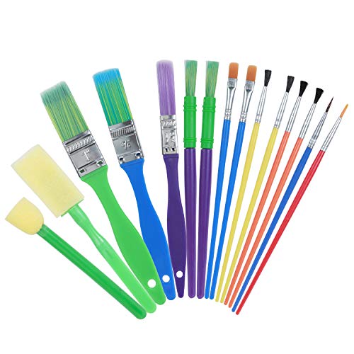 Fanciher Paint Brush Set Painting Supplies 15 Pcs Kids Paint Brushes for Acrylic Oil Watercolor , Miniature Detailing , Rock Painting (15 Pcs)
