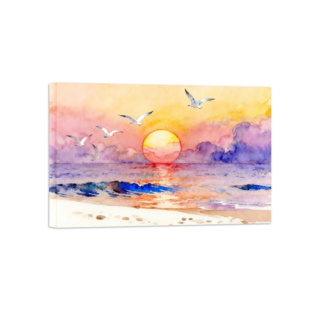 OZPWBVY Beach Sunset Landscape Canvas Prints Ready to Hang 70x105cm Wrapped Canvas