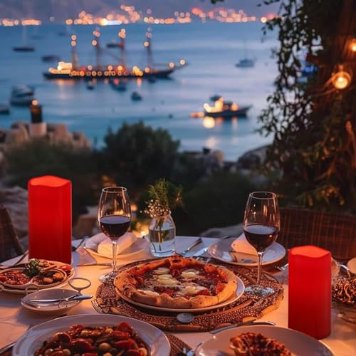Image of NURADA Large Waterproof Flameless Candles 6 inch 8 inch 10 inch x 4 inch - Outdoor Indoor LED Pillar Flickering Candle Battery Operated with Timer Remote for Patio Porch Christmas Decor - Red Set of 3