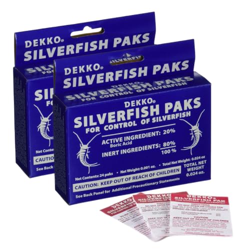 Dekko Silverfish Paks (Pack of 2) | Each Pack Contains 24 Individual Insect Bait Traps | Indoor Control Treatment for Closets Basements Attics Bookshelves & Storage Areas