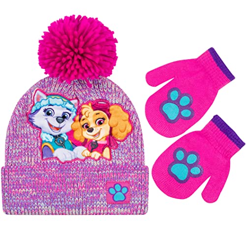 Nickelodeon Paw Patrol Toddler Girls Beanie Winter Hat and Mittens Cold Weather Set, Age 2-4
