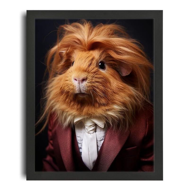 Long Hair Guinea Pig In A Suit Wall Art Vintage Animal Portrait Guinea Pig Gift Poster A5 - Wall Art Home Decor Movie Poster Canvas Film Cinema Retro Vintage Cult Classic Nostargic Saga Modern reprin