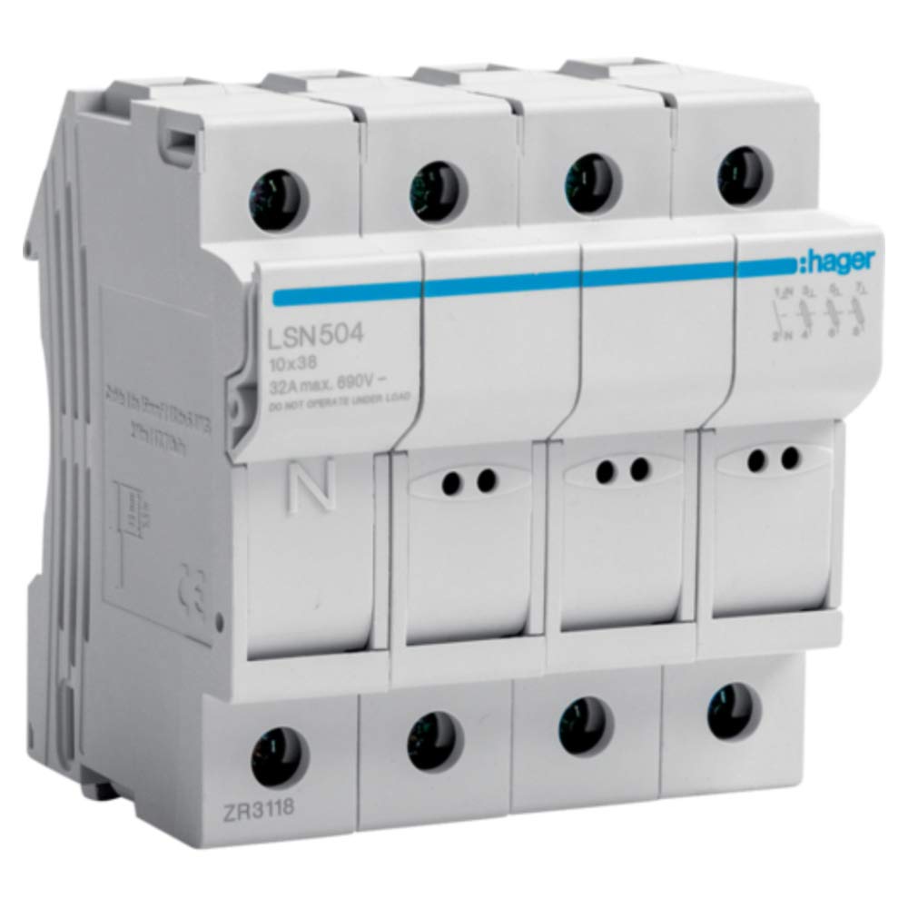 Sectionable Fuse Holder (LSN504) Type L38 3P+N 32A 4 Modules 690V