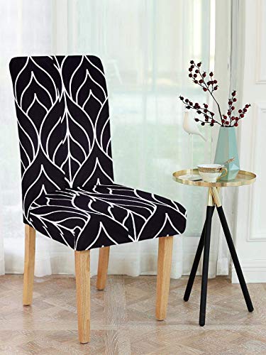 Image of Cortina Dining Chair Slipcovers | Protection Chair Cover | Leaf Print, Removable, Washable | Universal Fit Soft Stretchy Polyester Spandex | Living Room, Kitchen, Party | Pack of 1, Black 2