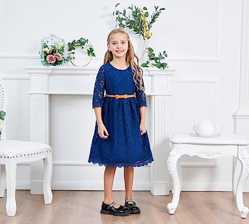 Binpw Big Girls Dress 3/4 Sleeve Vintage Flower Lace Dress For Wedding Party Evening Gown Pageant Gowns, Navy, 10-11 Years=Tag 170 #TOP1