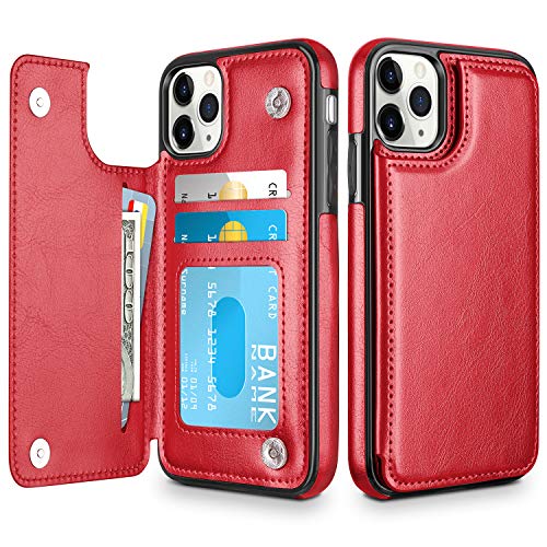 HianDier Wallet Case for iPhone 11 Pro Max Case Slim Protective Case with Credit Card Slot Holder Flip Folio Soft PU Leather Magnetic Closure Cover for 2019 iPhone 11 Pro Max 6.5 Inches, Red