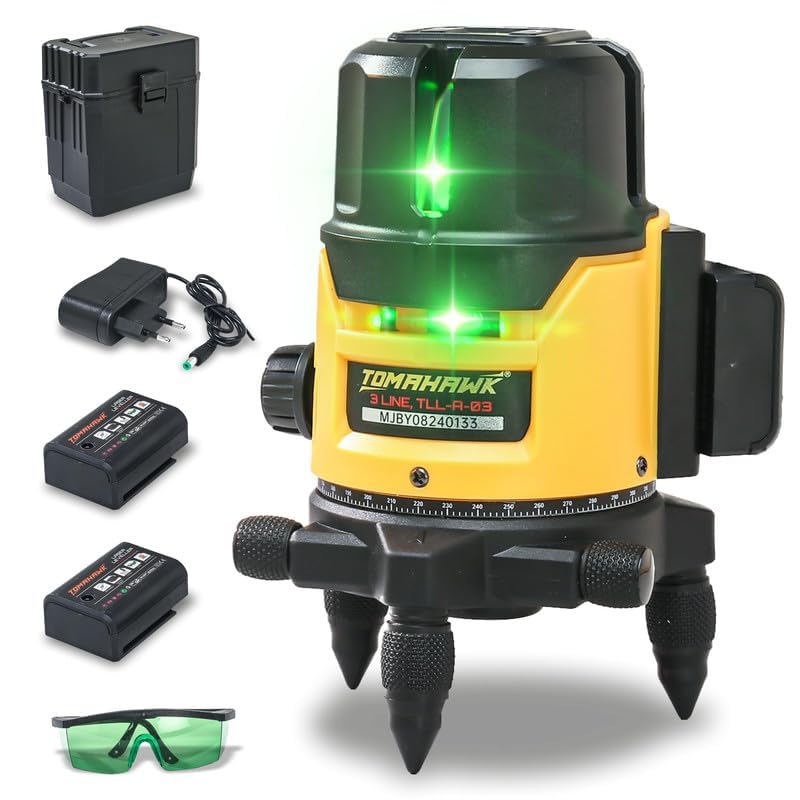 TOMAHAWK® 5-Line 3D Green Laser Level — Cross Line Self-Leveling Laser Level Line Tool, Horizontal & Vertical, ±1mm/10m Accuracy (Professional) | Heavy Duty & Durable Build
