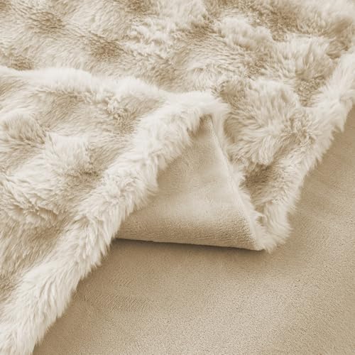 YASMENG Plüsch Bettwäsche 200x220 Winter Warm Beige Langhaar Bettwäsche Winter Super Weich Flauschig Kaninchenfellimitat Bettbezug Set… – Ansicht 4