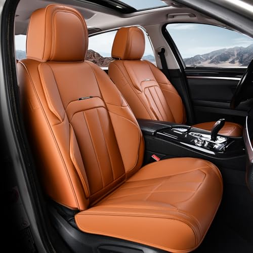 Image of Coverado Nappa Leather Car Seat Covers Front Set, Luxury Waterproof Seat Protectors, Airbag Compatible Anti‑Slip Auto Seat Covers, Universal Fit for Most Cars SUVs Trucks Pickup Vehicles