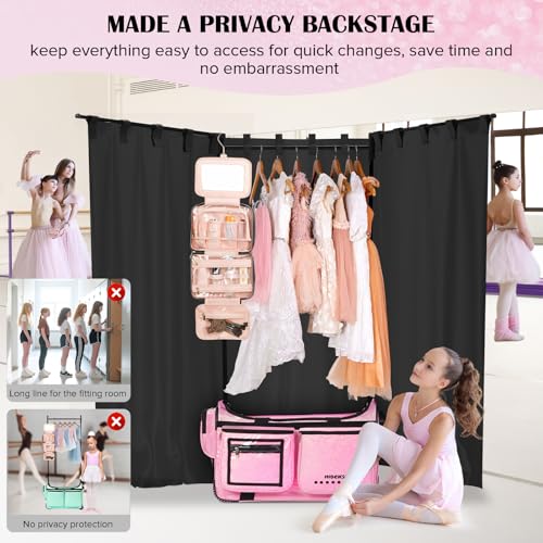 Dance Bag with Garment Rack & Curtain, 23" Glittering Rolling Dance Competition Duffel, Collapsible Dance Suitcase for Shows Cheer Recital Travel (Pink)2