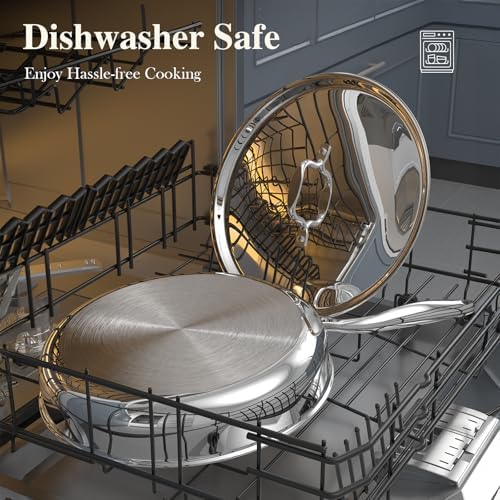 12 Inch Tri-Ply Stainless Steel Frying Pan, Frying Pan with Lid, PFOA/PTFE Free Skillet, Induction Cooking Pans, Dishwasher & Oven Broiler Safe 600F, Professional Cookware, Heavy Duty & Even Heat - Thumbnail 5