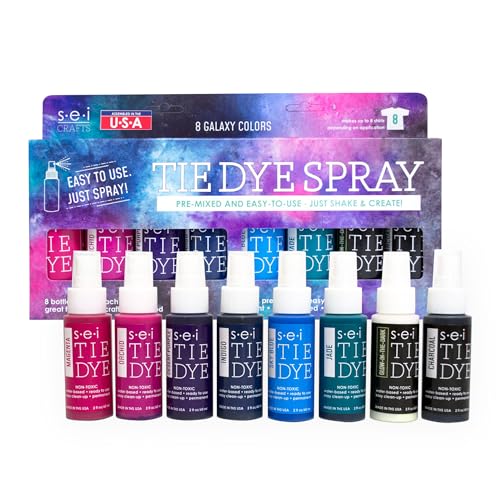 SEI 8 Pack Galaxy Tie Dye Spray Kit, Tye Dye Kits for Large Groups, Pre-Mixed Water Based Fabric Dye, Spray Bottle Included, Spray Paint for Clothes