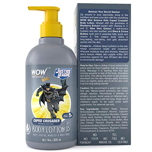 Image of WOW Skin Science Kids Body Lotion - SPF 15 - Caped Crusader Batman Edition - No Parabens, Color, Mineral Oil, Silicones & PEG, 300 ml