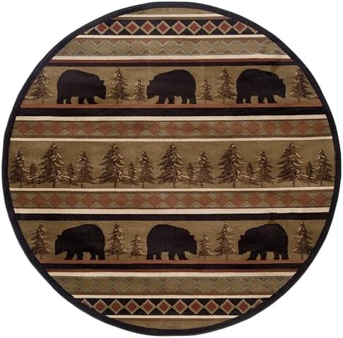 Oriental Weavers Hudson Area Rug - 1066A - 7'8" Round - in Black/Beige - Farmhouse Lodge Style, Stain Resistant, Family and Pet Friendly, Dining Room Rug