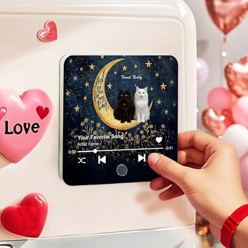 Custom Cat on Moon Music Fridge Magnet with Photo and Song Integration, Unique Personalized Refrigerator Decor for Cat Lovers and Pet Owners - Image 2