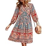 BTFBM Women Casual Spring Summer Dresses V Neck 3/4 Long Sleeve Ruffle Floral Flowy Boho Babydoll Mini Short Beach Dress