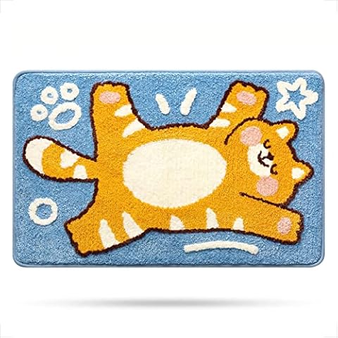 Cute Cat Bath Rug 19.6 x 31.4 Bathroom Rug Non-Slip Soft Shower Rug Funny Plush Microfiber Water Absorbent Shaggy Floor Mats for Kids Room, Bedroom, Kitchen (Orange Tabby Cat, 19.6 x 31.4) Cover